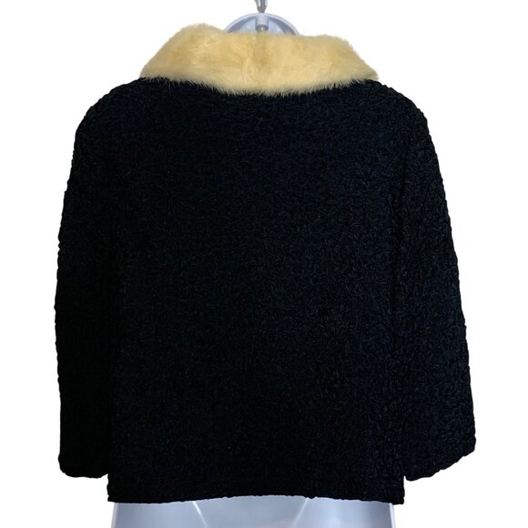 VTG Saks Fifth Avenue Black Boucle Jacket Cream Fur Collar Womens Size S/M - Picture 3 of 11